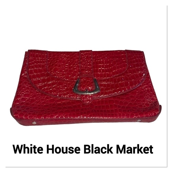 WHITE HOUSE BLACK MARKET Red Croc Embossed Large Clutch - Picture 1 of 8